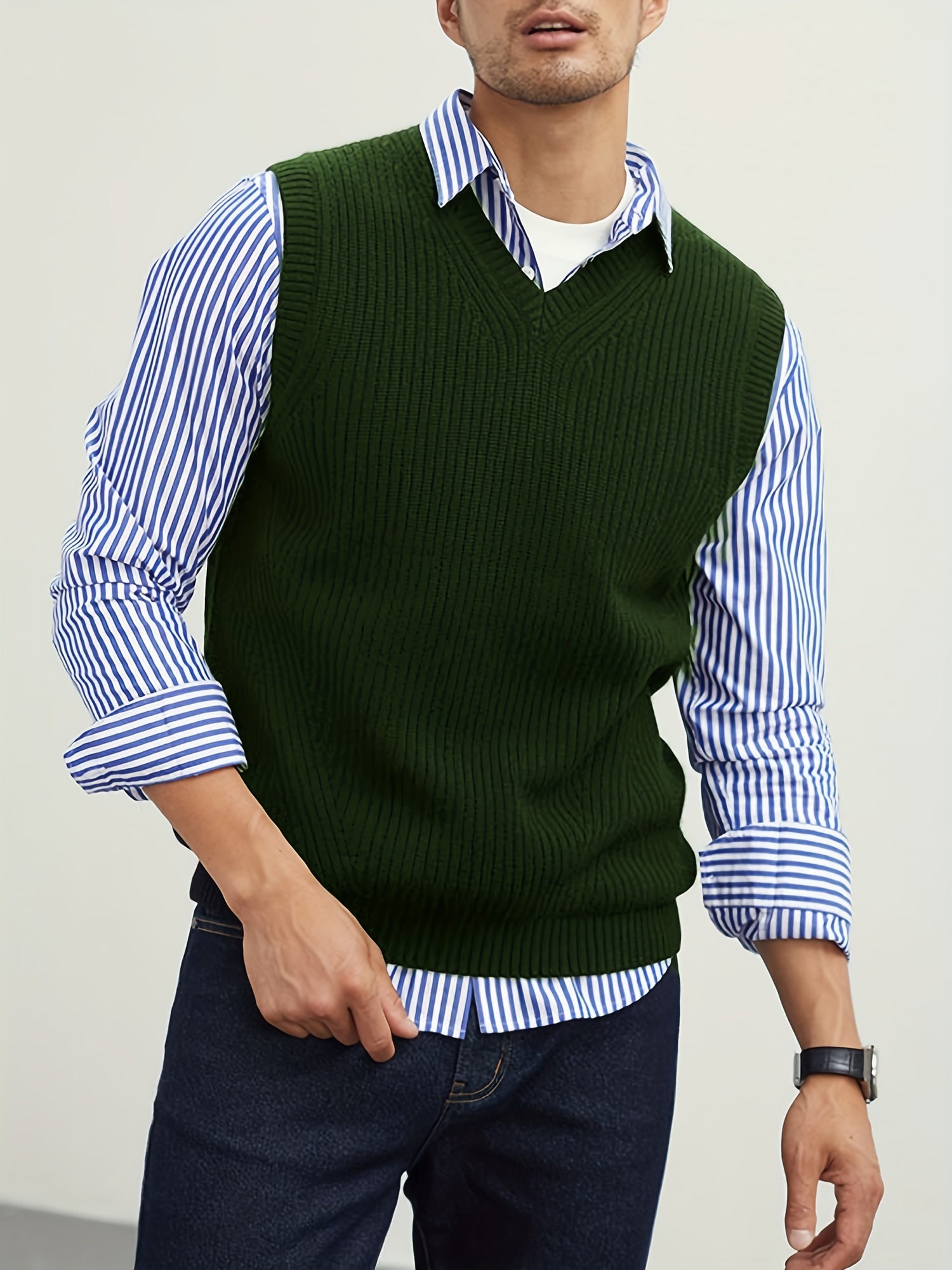Men's V Neck Sweater Vest Preppy Style