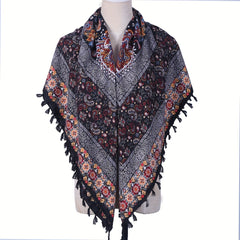 Boho Cashew Square Scarf Vintage Printed Tassel Shawl