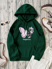 Butterfly & Flower Print Hoodie Casual Sweatshirt