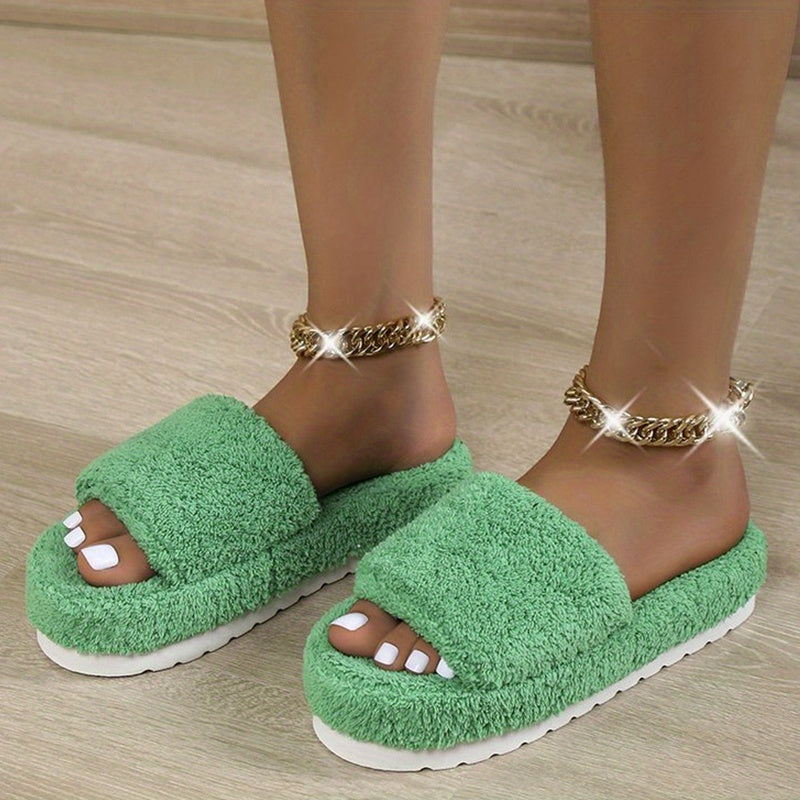 Women's Plush Platform Slippers Soft & Warm Open Toe Slides
