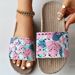 Women's Block Print Sandals Slip On Indoor Comfy Flat Shoes