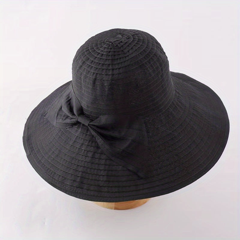 Women's Wide Brim UV Protection Sun Hat with Bowknot