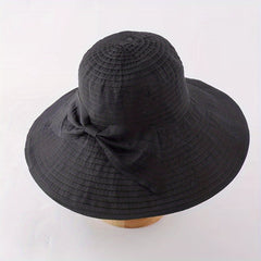 Women's Wide Brim UV Protection Sun Hat with Bowknot