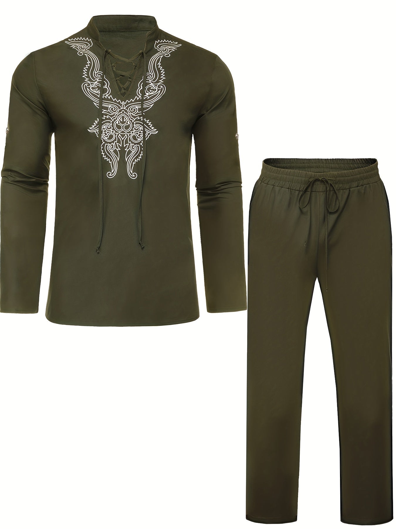 Boho Style Embroidery Men's 2-Piece Outfits Set