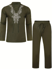 Boho Style Embroidery Men's 2-Piece Outfits Set