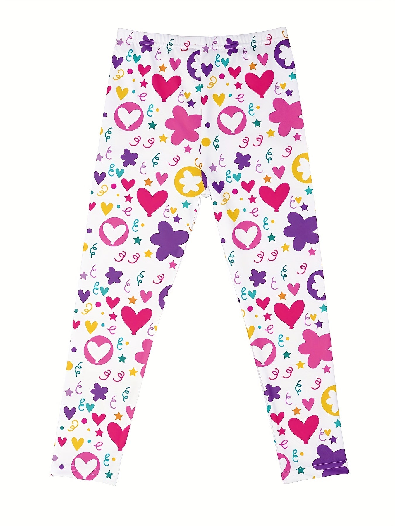 Girls Heart Flowers & Tie Dye Athletic Leggings Elastic Waist Yoga Pants