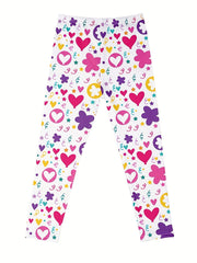Girls Heart Flowers & Tie Dye Athletic Leggings Elastic Waist Yoga Pants