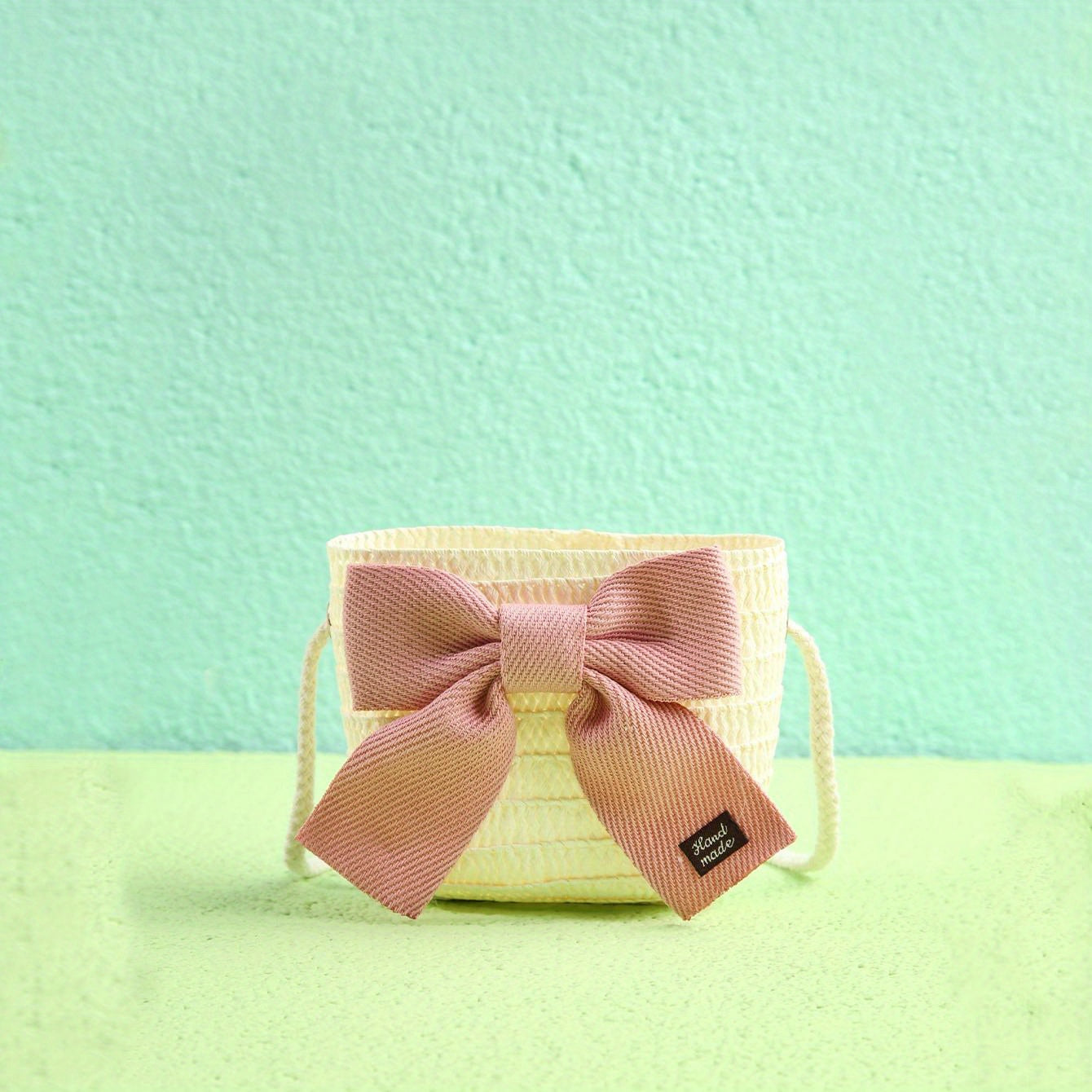 Kids Straw Crossbody Bag Small Bow Coin Purse Mini Shoulder Bags