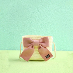 Kids Straw Crossbody Bag Small Bow Coin Purse Mini Shoulder Bags