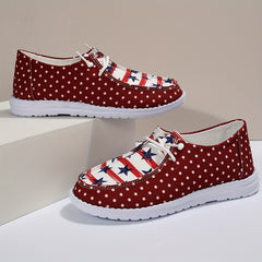 Women's Star & Stripe & Dotted Pattern Patchwork Boat Shoes Lace Up Flat Shoes