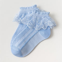 4 Pairs Princess Socks for Girls Breathable Design Ruffle & Lace Trim Comfort