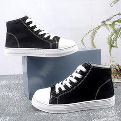 Women's Casual Mid Top Canvas Lace-up Shoes Round Toe