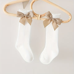 Girls Cotton Big Bow Decor Knee High Socks