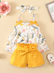 3pcs Baby Girls Botanical Flowers Graphic Cami Shorts Set