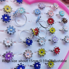 5pcs Alloy Flower Mixed Style Adjustable Children's Rings Set