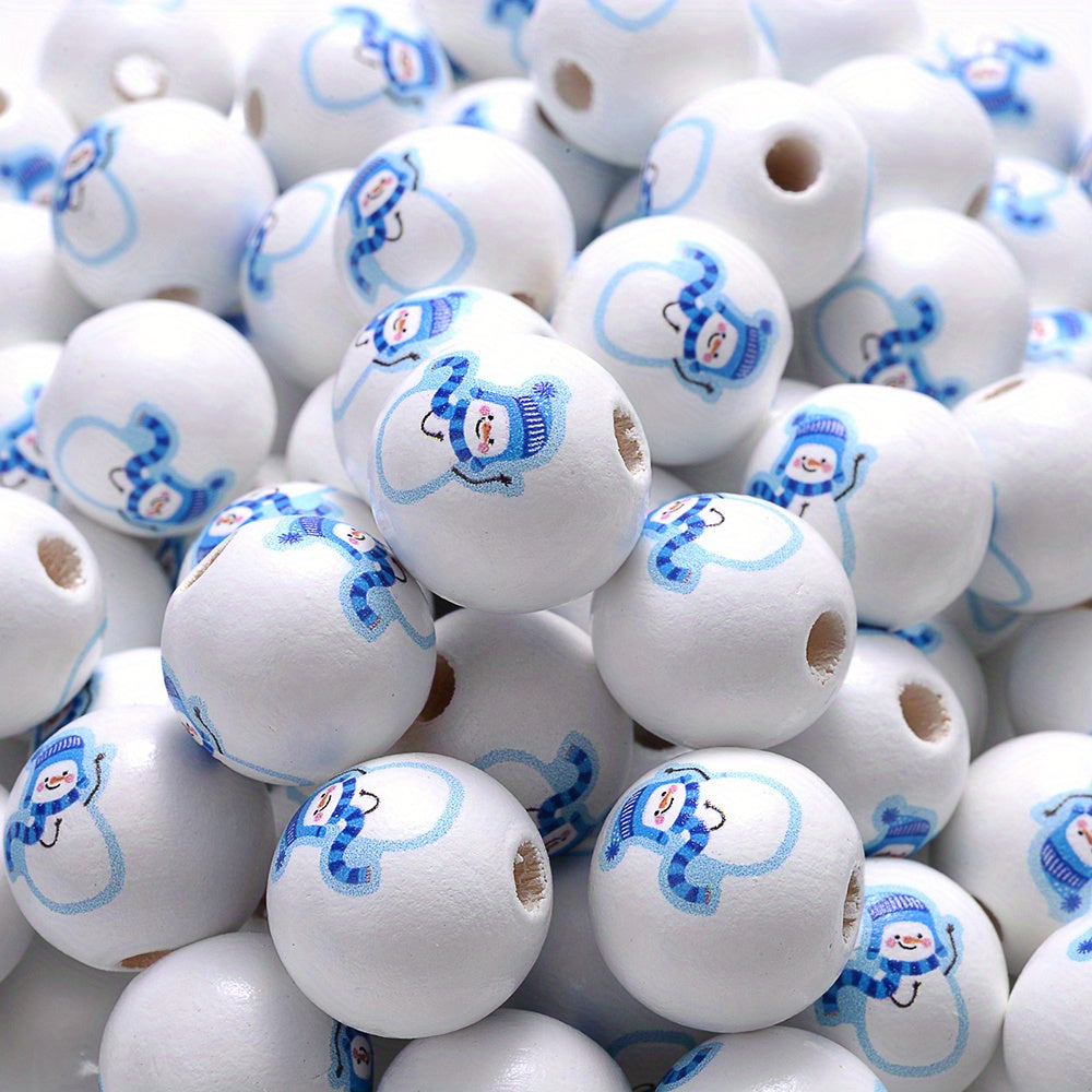 10pcs 15mm Christmas Wooden Beads Snowman Tree Santa Spacer Beads