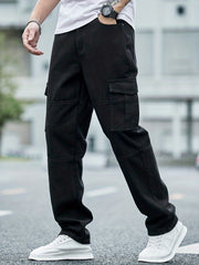 Men's Loose Fit Flap Pocket Jeans Casual Denim Pants