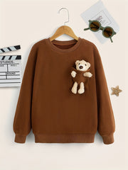 Boys Bear Decor Pullover Sweatshirt Long Sleeve Crew Neck Tops