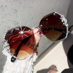 Rhinestone Rimless Sunglasses Gradient UV400