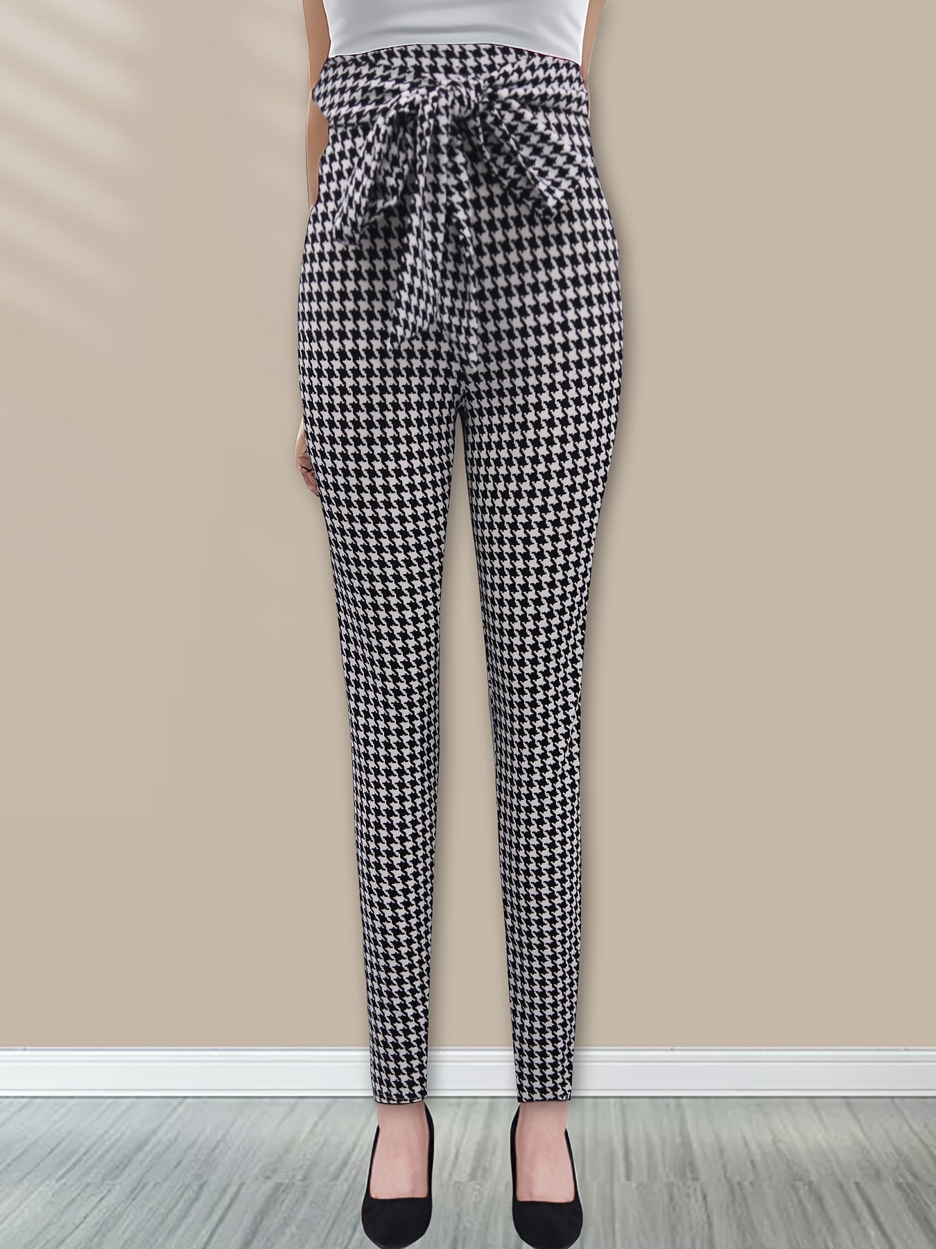 Plaid Print Tie Waist Pants for Women