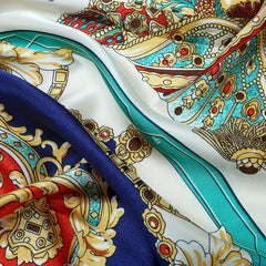 Boho Square Scarf Classic Block Silk Shawl Neckerchief Bandana