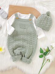 Baby Knitted Suspenders Romper & Hat Set