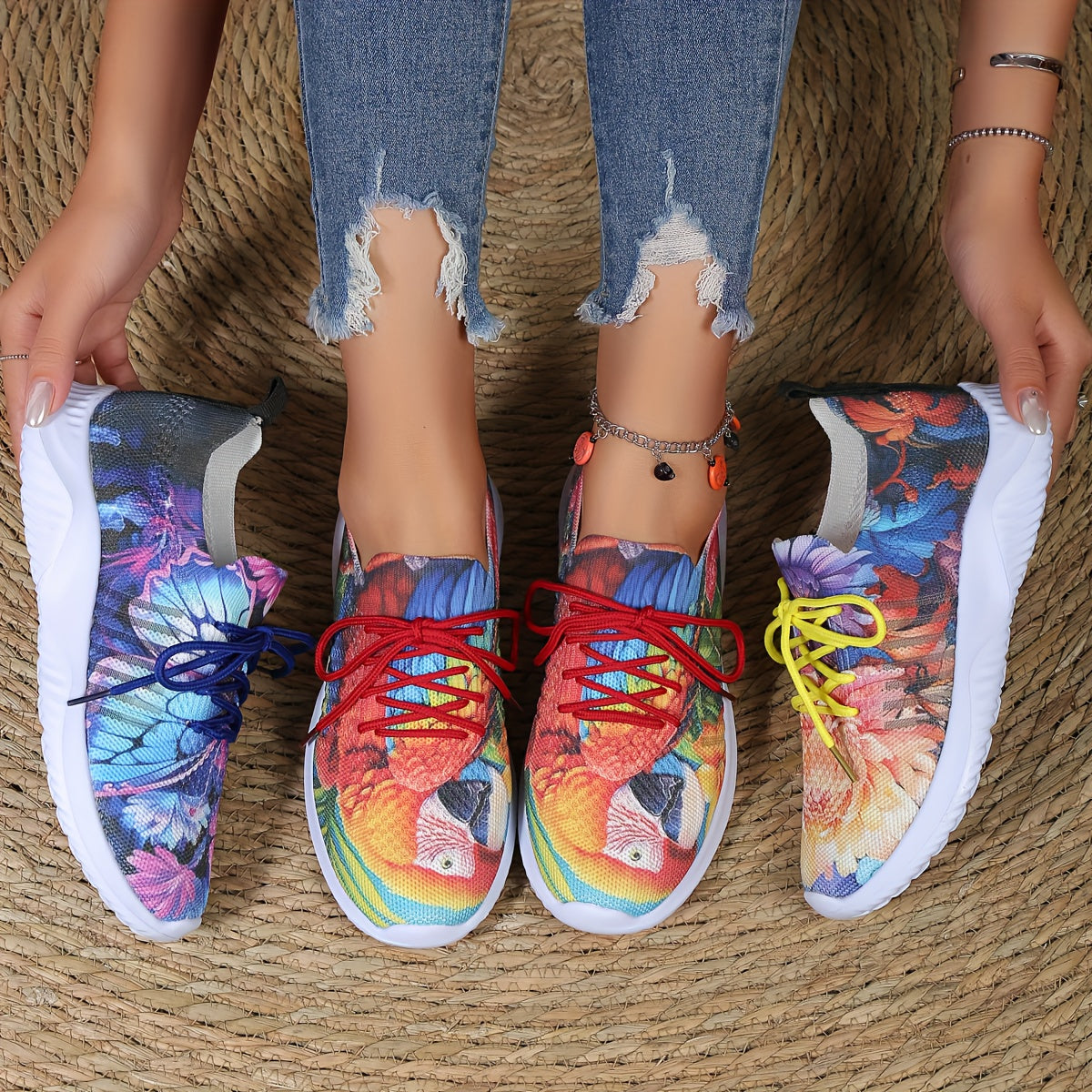 Women's Carp Print Walking Shoes Lightweight Low Top Sport Flat Shoes