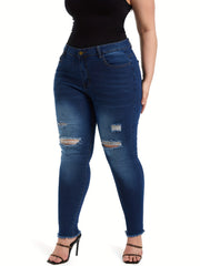Plus Ripped Button Fly High Rise Tapered Jeans
