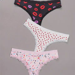 3 Pack Plus Size Panties Set Women's Plus Star & Heart & Kiss Print