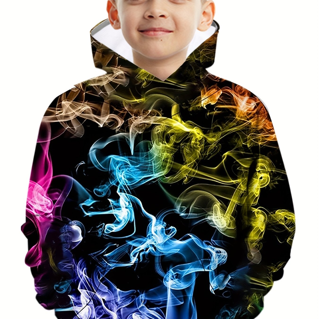 Boys Colorful Fumes Print Hoodie Top Casual Street Style Kids Clothes