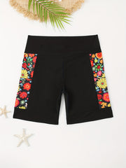 Women's Plus Size Floral Print Seamless Biker Shorts with Pockets