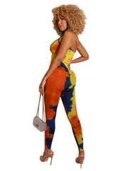 Tie Dye Spaghetti Jumpsuit Backless Stretchy Womens Clothing