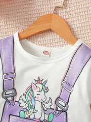Toddler Girls Unicorn & Suspender Patterns Short Sleeve Dress