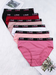 6pcs Mixed Letter Tape Briefs Comfy & Breathable Elastic Panties