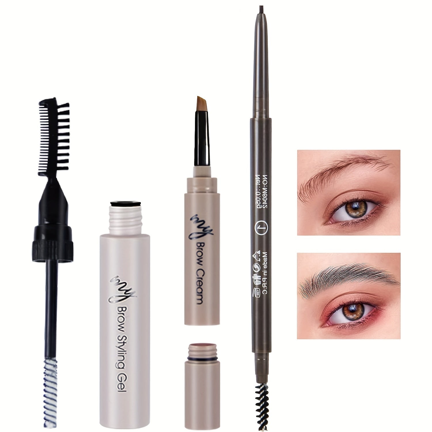 3-In-1 Brow Coloring Set: Gel, Pencil, Pomade - Brown