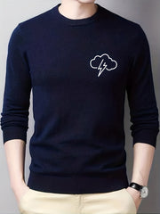 Lightning Pattern Knitted Sweater Men's Casual Warm Crew Neck Pullover