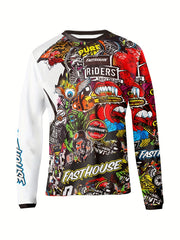 Men's Cycling Jersey with Graffiti Print Long Sleeve Shirt