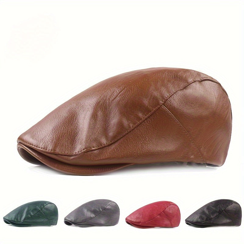 Leather Beret Hat Vintage Flat Caps Solid Cap