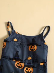 Toddler Halloween Pumpkin Jumpsuit Spaghetti Straps Romper