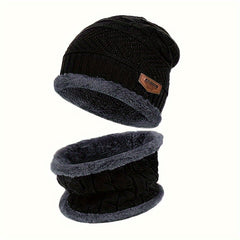 Winter Thick Beanie Knitted Hat Neck Warmer Set