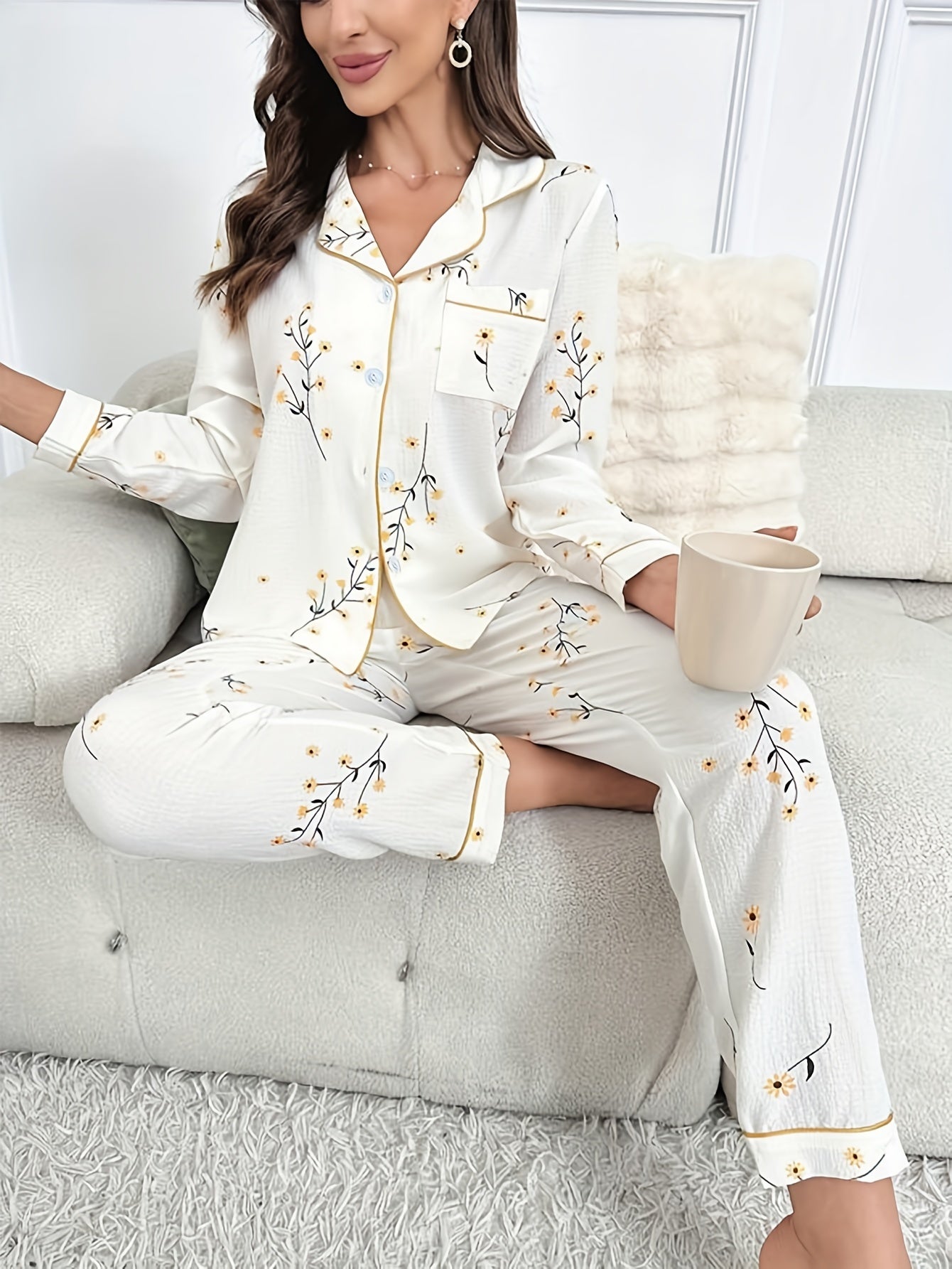 Floral Pajama Set Long Sleeve Top & Pants