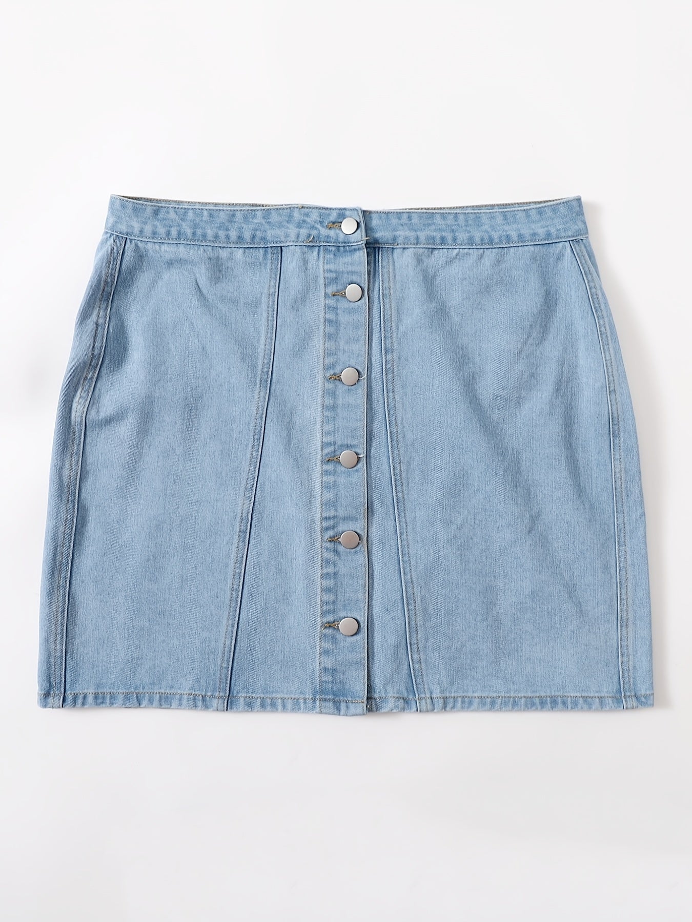 Button Front Mini Denim Skirt Women's Plus Solid Mini Denim Skirt