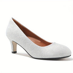 Women's Glitter Silver Slip On Kitten Heel Shoes