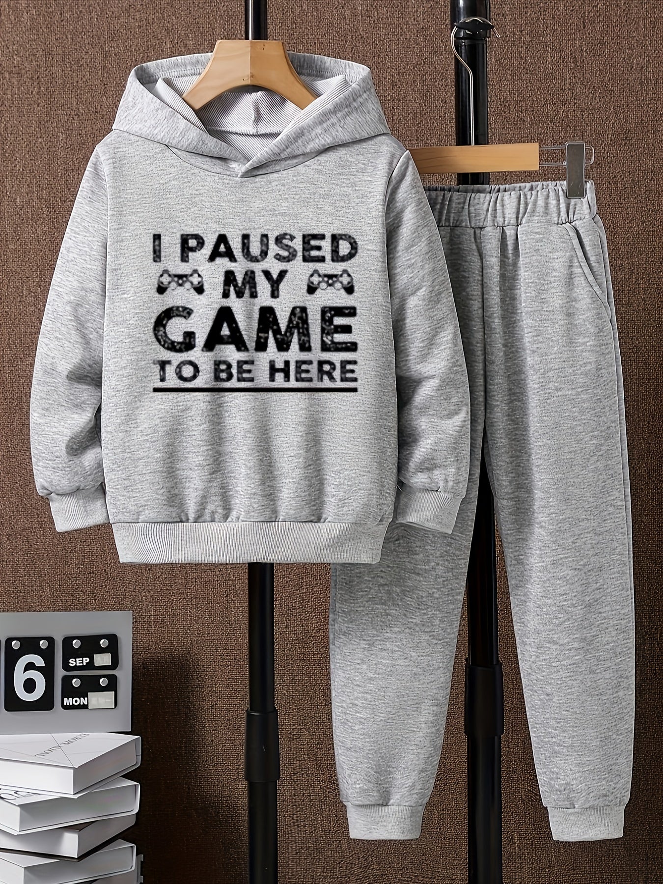 Boys 2PCS I PAUSED MY GAME Hooded Sweatshirt & Sweatpants