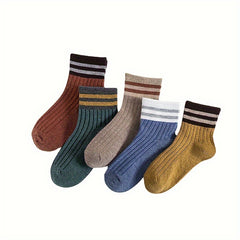 5 Pairs Striped Knitted Crew Socks for Girls