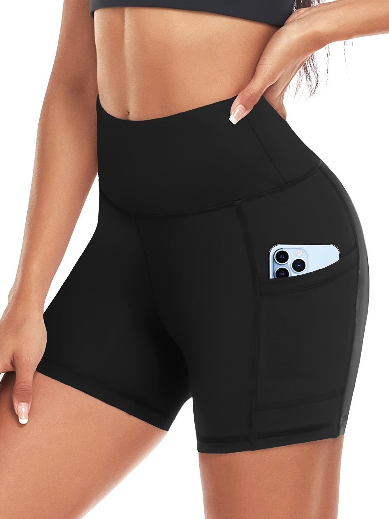High Waist Sports Shorts with Side Pockets for Women