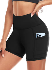 High Waist Sports Shorts with Side Pockets for Women
