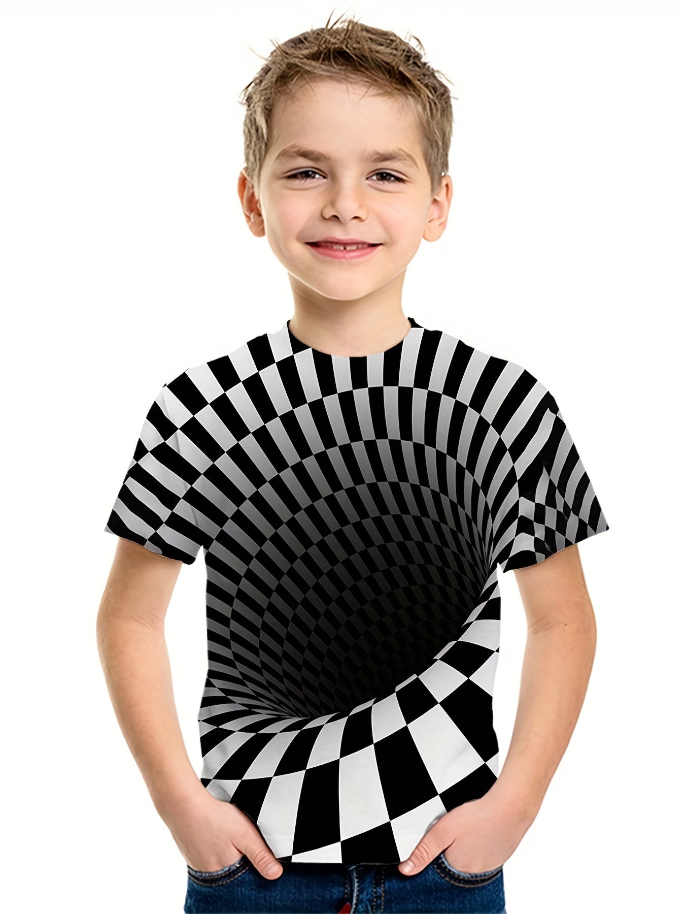 Boys 3D Vision Illusion T Shirt Breathable Casual Tee for Summer