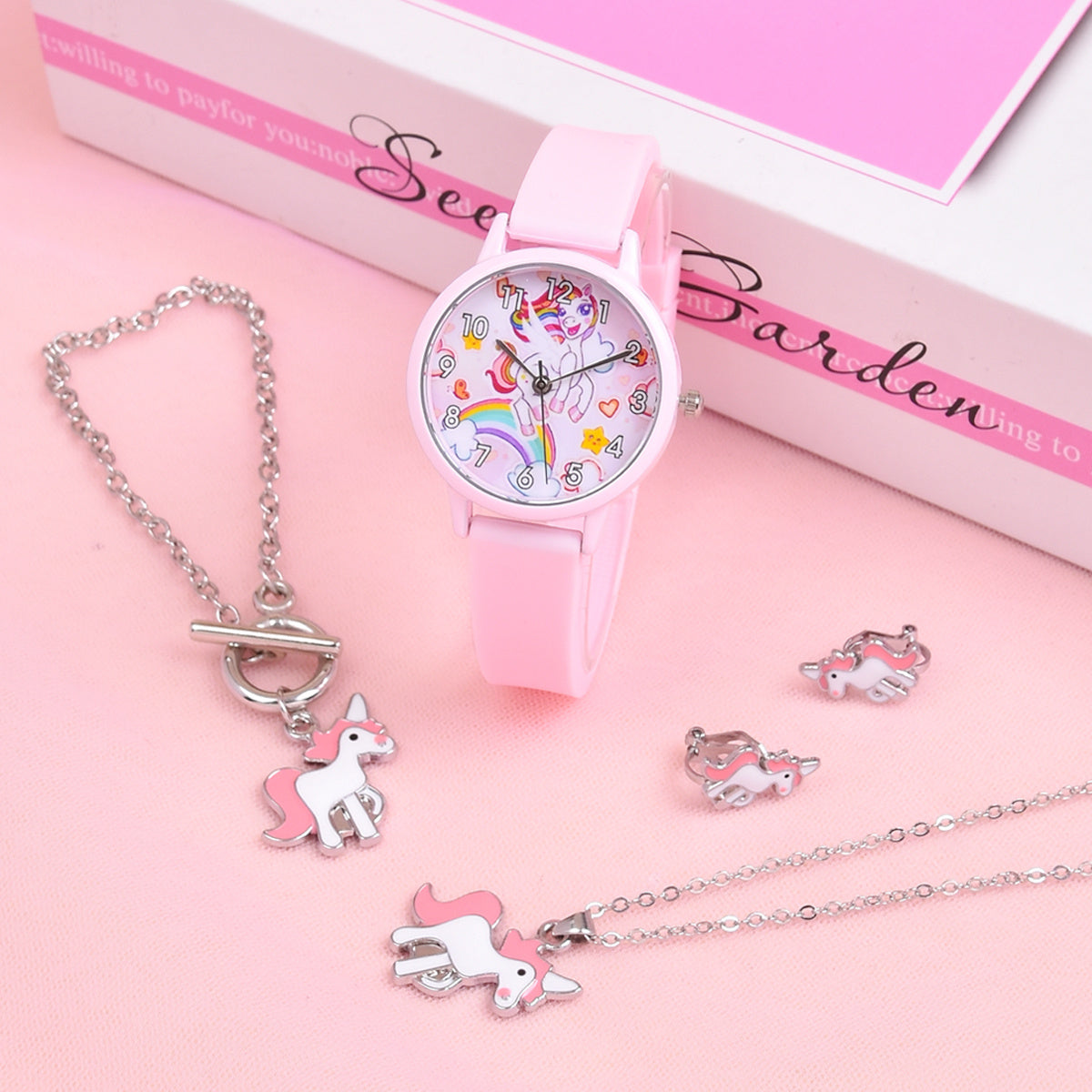 Kids Cartoon Quartz Watch Set with Jewelry - School Accessories
