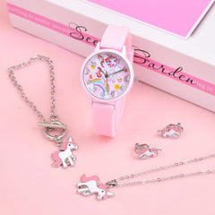Kids Cartoon Quartz Watch Set with Jewelry - School Accessories